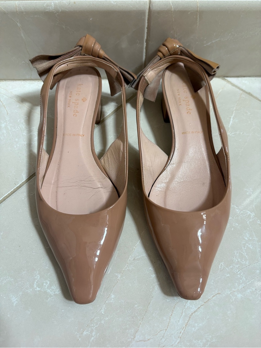 kate spade Nude Patent Slingback Pointed-Toe Flats 6.5